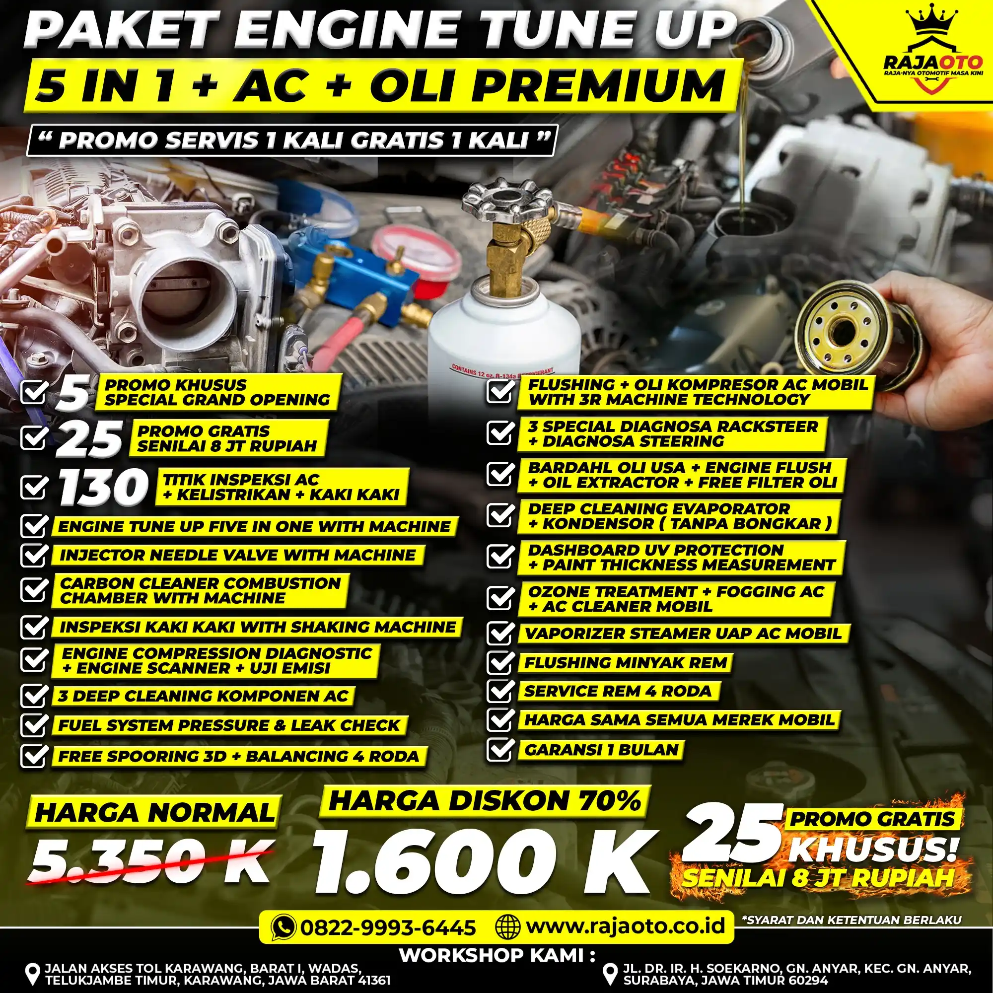Paket Engine Tune Up 5 in 1 + AC + Oli Premium